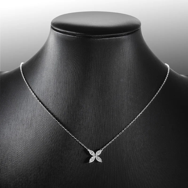 2cttw 4-Stone Clover Moissanite Diamond Pendant Necklace for Women 100% S925 Silver Pear Cut Diamond Charm Neck Chain Party Gift