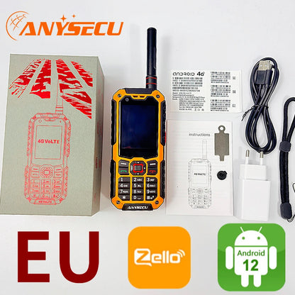 Anysecu S10 4G LTE Walkie Talkie Android 12 Dual Mode PoC Analog UHF Two Way Radio GPS Zello 3500mAh Dual SIM Touch Screen BT4.2