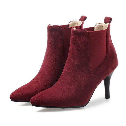 New Spring Sexy Black Wine Red Women Ankle Boots High Stelitto Heels Lady Dress Shoes Plus Small Big Size 11 32 43 45 48