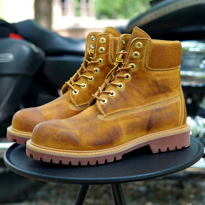 British Style Thick Sole Genuine Leather Men's Motorcycle Boots Casual Outdoor Desert Western Boots Male High Top Shoes Youth
