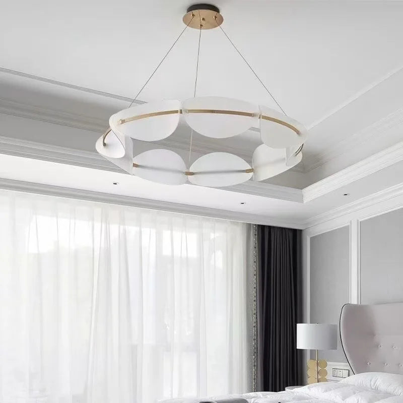 Nordic Leaf Chandelier Modern Acrylic Ring Light Living Dining Room Lighting Decor Home Bedroom Kitchen Hanging Lights Luminaire