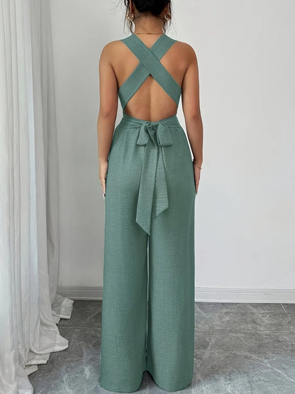 Jumpsuits women 2026 rompers new features fashion sexy V-neck backless cross-belt, wide-leg jumpsuit jumpsuits women's clothing