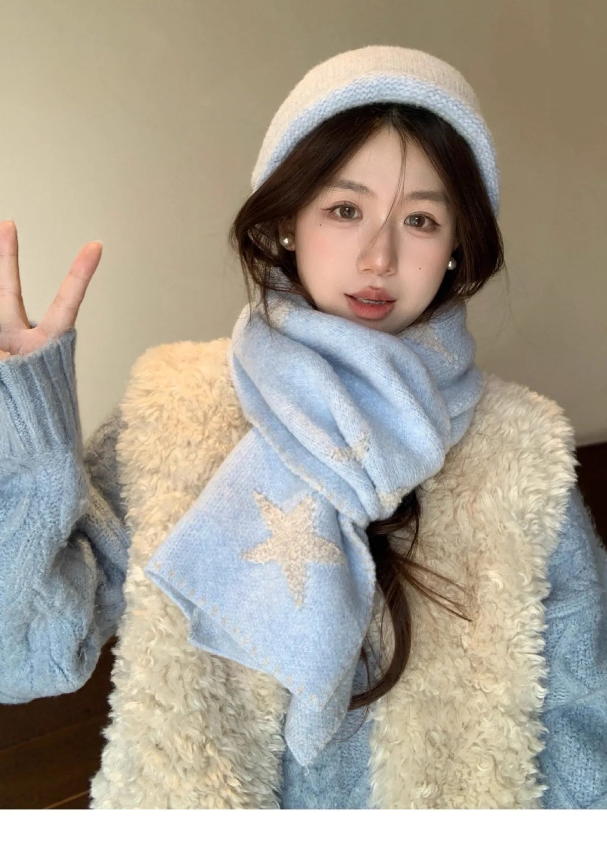 Women's Scarves Korean Star Sweet Kawaii Thickened Warm High Quality Shawl For Girl Versatile Cute Preppy Style Scarf Winter