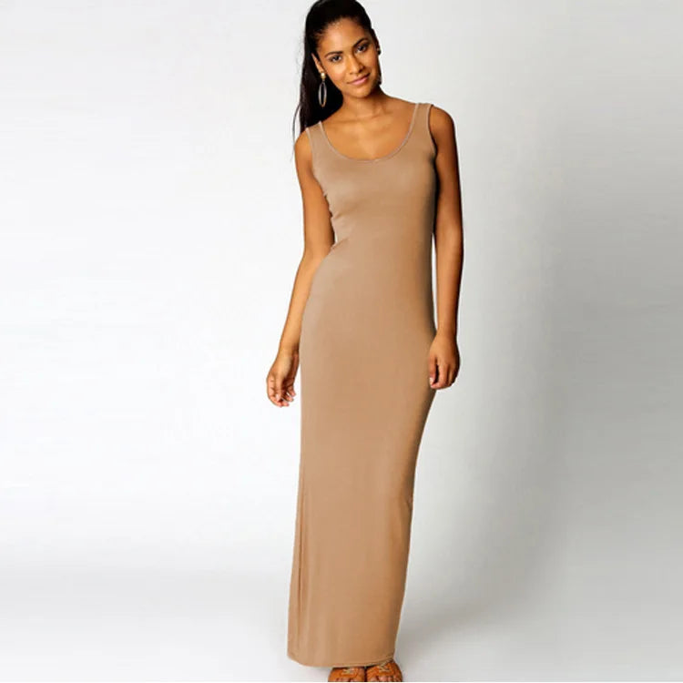 Women‘s Maxi Dress Sleeveless Bodycon Long Dress Elegant Casual Homewear Spring Summer Cool Solid-Color Dress