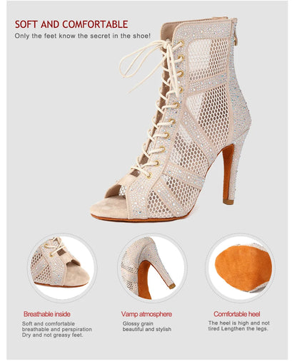 Girls Latin Dance Shoes Women Modern Dance Salsa High-Top Sandals Dance Hall Shoes Ladies Fashion Sexy High-Heeled Suede Boots