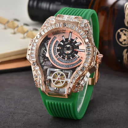 Business Full Diamond Case Luxury Top Mens Watches Rubber Strap Color Creative Decorative Quartz Watch Men AAA Clocks Relogio