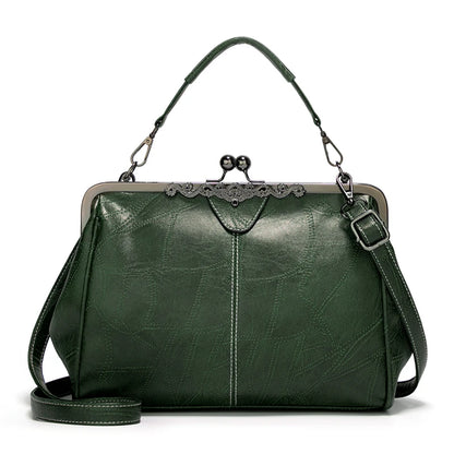 Shoulder Bags Women Retro Frame Purses Girls Crossbody Messenger Bag Small Handbags for Phone Party Faux Oil Leather Clip Bag
