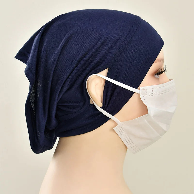 Jersey Cotton Muslim Women Under Hijab Cap With Ear Hole Inner Hijab Cap Round Forehead Underscarf Bonnet Femme Musulman