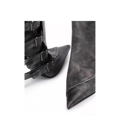 New Belt Buckle Stiletto High Heels Knee Length Boots Autumn/Winter Women's Fashion Pointed Party 34-46 Large Medium Boots