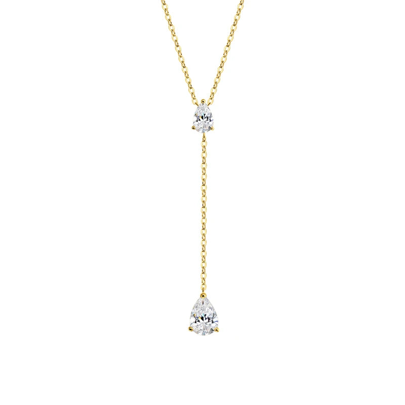 Smyoue 18k Plated Pear Cut All Moissanite Necklace Pendant 2 Gems Luxury Water Drop Jewelry Women Girls Real 925 Sterling Silver