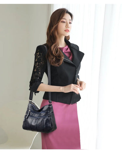 Fashion Soft Leather Crossbody Bags for Women 2026 Casual Female Multi Pocket Messenger Bags Retro Handbags Ladies Shoulder Bags