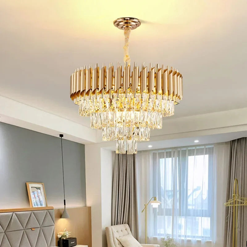 Luxury Crystal Pendant Lamp Modern Villa Living Room Lights Lustre Home Interior Decoration Dining Table Loft Ceiling Chandelier