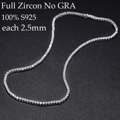 OEVAS 2.5mm Full Moissanite Tennis Necklace for Women Man 100% S925 Silver Neck Chain Necklaces Party Fine Jewelry Gift