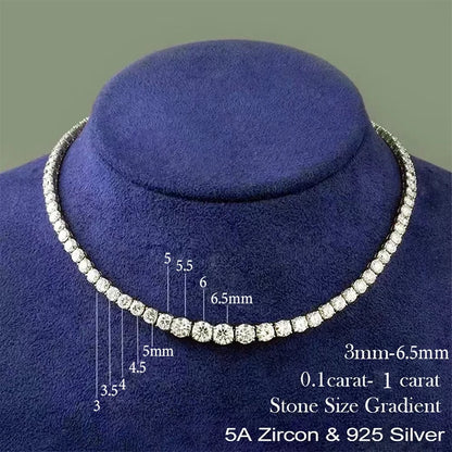 Luxury Moissanite Tennis Necklace for Women Certified 100% 925 Sterling Silver 3mm-5mm Size Gradient Diamond Neck Chain