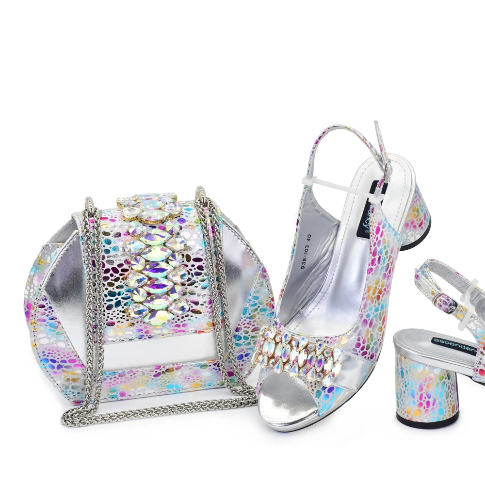New Arrival Shoe and Bag Set for Party in Women Italian Elegant Woman Heeled Shoes for Wedding Full Rhinestone Wedding Pumps