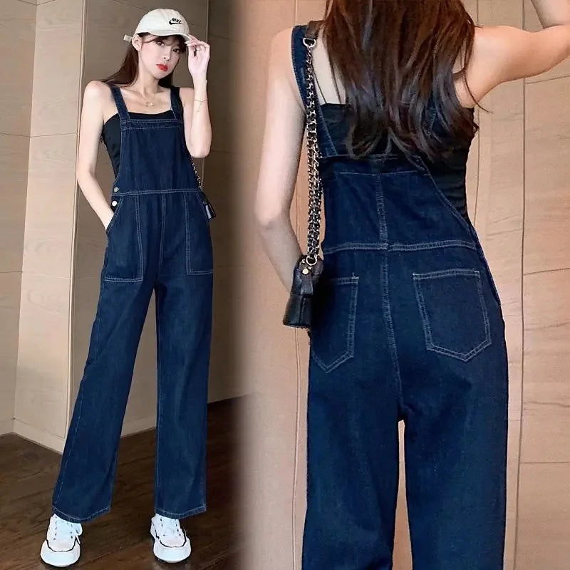 Spring Autumn Femme Jumpsuits Jeans Pants Ladies Straight-leg Denim Pantalons Korean Women High Waist Cowboy Overalls Trousers