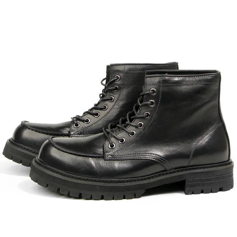 Vintage Work Boots Men's Winter High-top Leather Boots Men Mid-top Short Boots