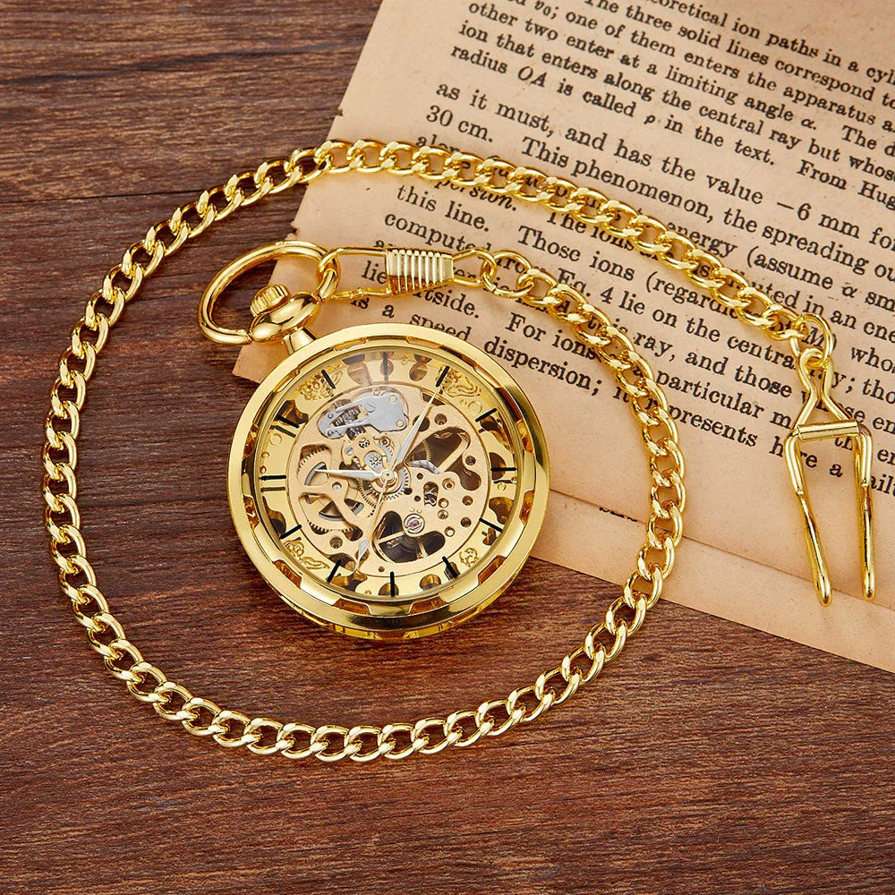 Vintage Transparent Hollow Women Men Skeleton Mechanical Pocket Watch Hand Winding With Waist Belts Chains Gift Watches Clock
