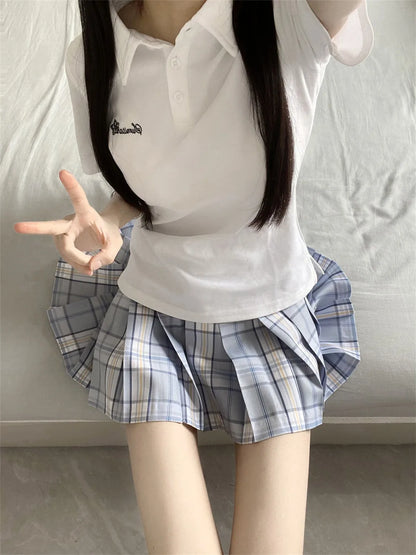 Japanese JK Uniform Polo Shirt and Skirt Suit Spring and Summer Wear Genuine All-match College Style Female Cute Lady Quiet