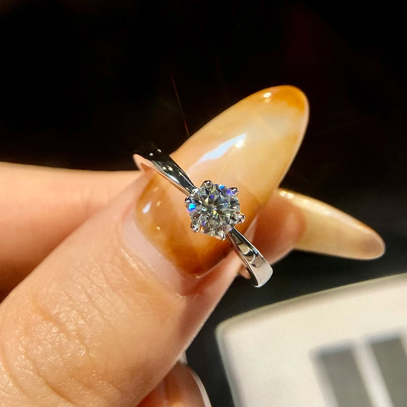 0.5-2CT Classic Real Moissanite Diamond Wedding Rings For Women Gift Real 925 Sterling Silver Top Quality Fine Jewelry