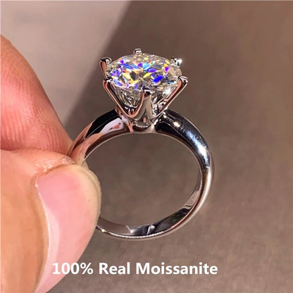 Classic 6 Prongs 5 Carat Round Moissanite Rings 925 Sterling Silver High Clarity D Color Diamond Woman 14K Gold Plated Jewelry