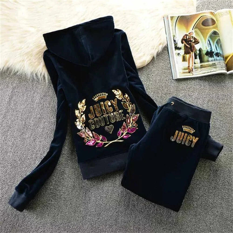 Velvet Sports Jacket Women'S Long Sleeved Casual Wear Hoodie Sequins Slim Fit And Slimming Two-Piece Set