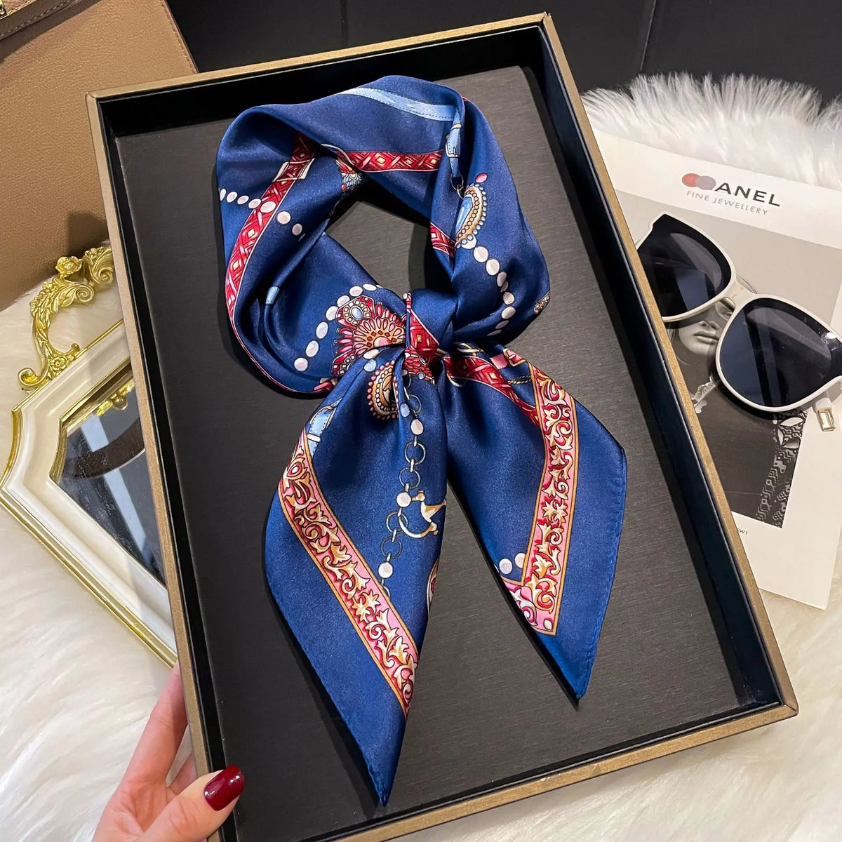 2025 Korean Satin Silk Scarf 70cm Square Women Fashion Shawl Wrap Neckerchief New Elegant
