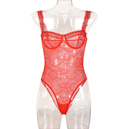 Hirigin Sheer Lace Sexy Underwear Playsuits Ladies Strap Floral Transparent Sexy Bodysuits French Style Sensual Porn Nightwear