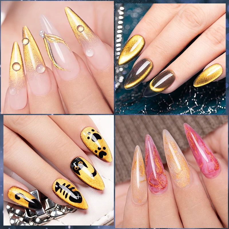 7.5ml Golden Light  Magnetic Gel Golden Gems Magnetic Gel Nail Polish Cat Nail Sparkling Glitter Semi Permanent Varnish