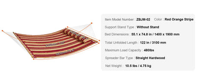 SucceBuy Two Person Hammock with Stand Included Double Hammock with Curved Spreader Bar and Detachable Pillow and Portable Bag