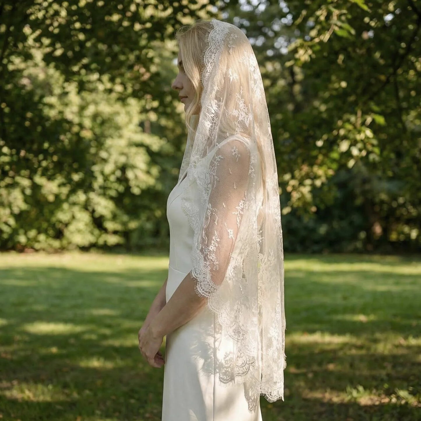 Customized Eyelash Lace Mantilla Veil, 1m/1.5m/2m/2.5m/3m Wedding Veil with Hidden Comb, Elegant One Layer Ivory Bridal Veil