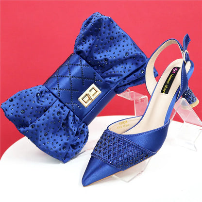 Nigerian Women Heel Party Ladies Italian Design Shoes And Bags Set Decorated with Rhinestone Handbag Wedding Party