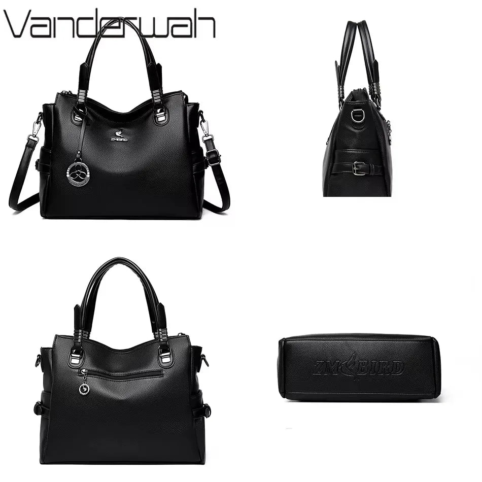 Genuine Soft Pu Leather Handbags for Women Vintage Shoulder Tote Bag Luxury Designer Ladies Large Capacity Purse Bags Sac A Main