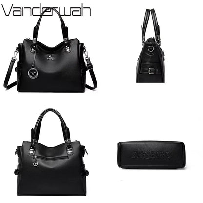 Genuine Soft Pu Leather Handbags for Women Vintage Shoulder Tote Bag Luxury Designer Ladies Large Capacity Purse Bags Sac A Main
