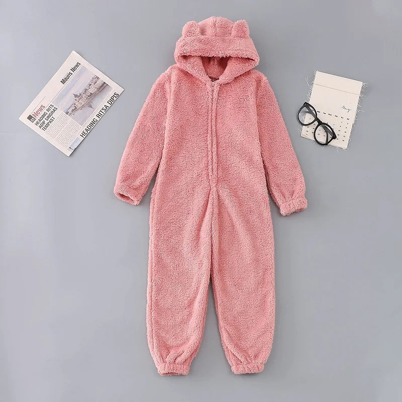 Women's Fleece Oneseies Zip Up Hooded Pajamas Rompers Cozy Sleepwear Pyjamas Autumn Winter Warm Loungewear Jumpsuit