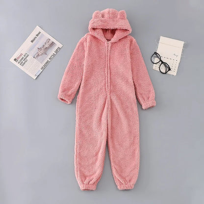 Women's Fleece Oneseies Zip Up Hooded Pajamas Rompers Cozy Sleepwear Pyjamas Autumn Winter Warm Loungewear Jumpsuit
