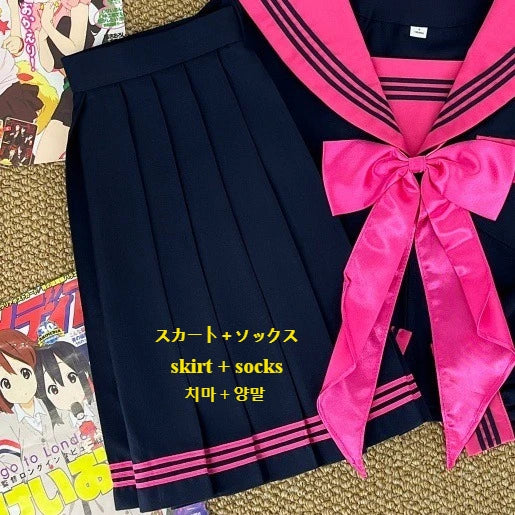 Japanese Dark College Style Rose Red Three Sailor Suit JK School Uniform,Slim Pleated Skirt Set for Campus Daily Graduation Wear
