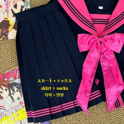 Japanese Dark College Style Rose Red Three Sailor Suit JK School Uniform,Slim Pleated Skirt Set for Campus Daily Graduation Wear