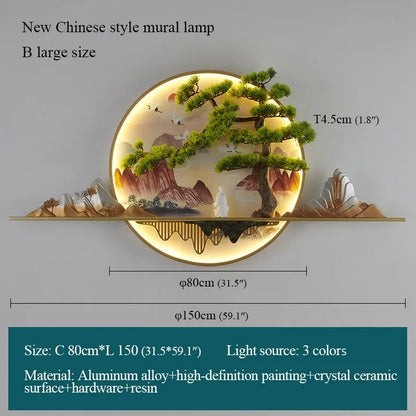 TINNY Modern LED Wall Picture Light Inside Creative Chinese Pine Landscape Mural Sconces Lamp for Home Living Bedroom Study