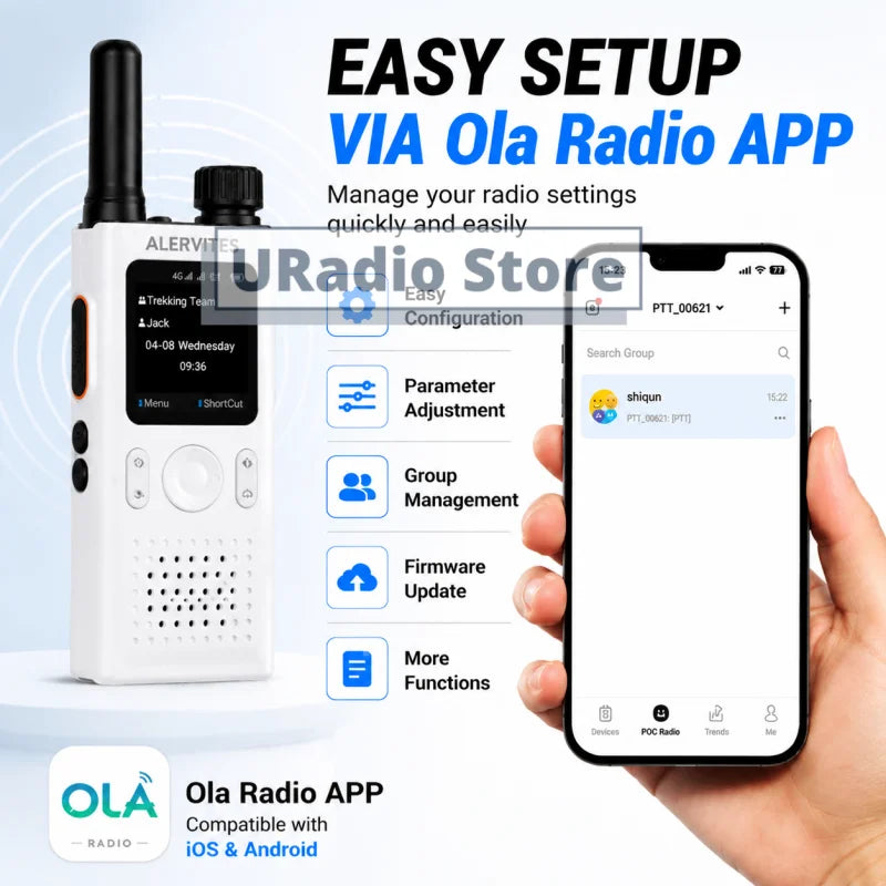 ALERVITES PoC AT1 Global Mini Walkie Talkie Baofeng Radio 4G APP Setting Type-C Charging Ultra-light Thin Single Call Nationwide