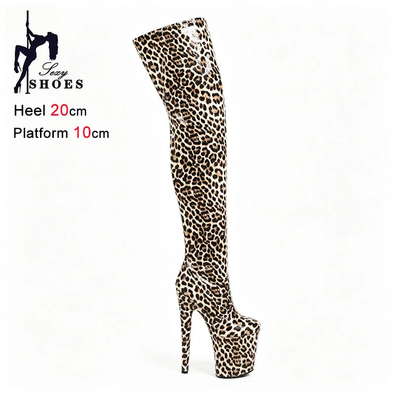 2026 New Gladiator Platform Over-the-knee Boots 20CM/8Inch Ultra High Heels Leopard Pole Dance Shoes Women Slimming Thigh Boots