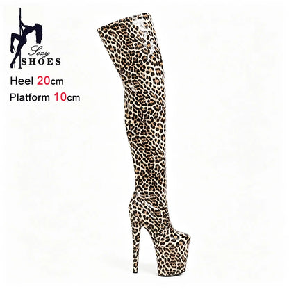 2026 New Gladiator Platform Over-the-knee Boots 20CM/8Inch Ultra High Heels Leopard Pole Dance Shoes Women Slimming Thigh Boots