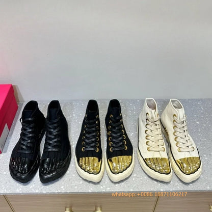Golden Five Fingers Catwalk Ladies Shoes 2024 Summer New Sexy Street Thick Sole Sports Casual Pumps Model Party Lace Up Sneakers