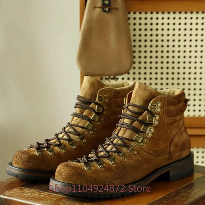 Man American Retro Round Toe Genuine Leather Sewing Ankle Boots Men's Shoes Western Desert Outdoor Motorcycle Boots Oxfords