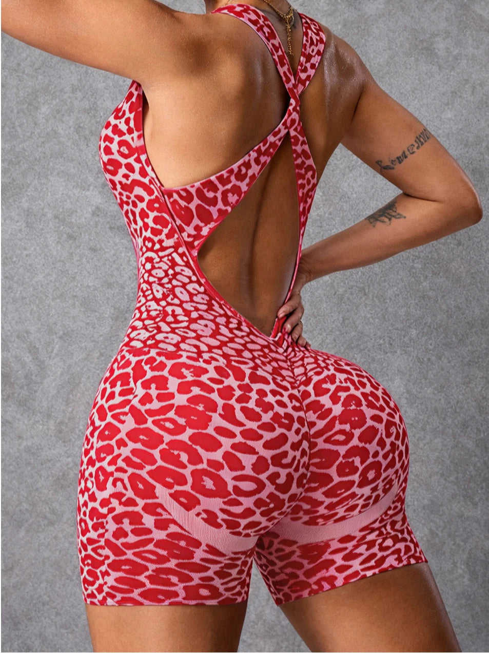 Woman Clothes Leopard Jumpsuits Rompers Backless Seamless Yoga Fitness Sports Overalls Female One Piece Sleeveless Gym Bodysuit