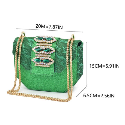 Ladies Shoe and Bag Set Latest Designers Low Heels Elegant Wedding Italian Shoes Bag Set Withn Rhinestone Green Shoe and Purse
