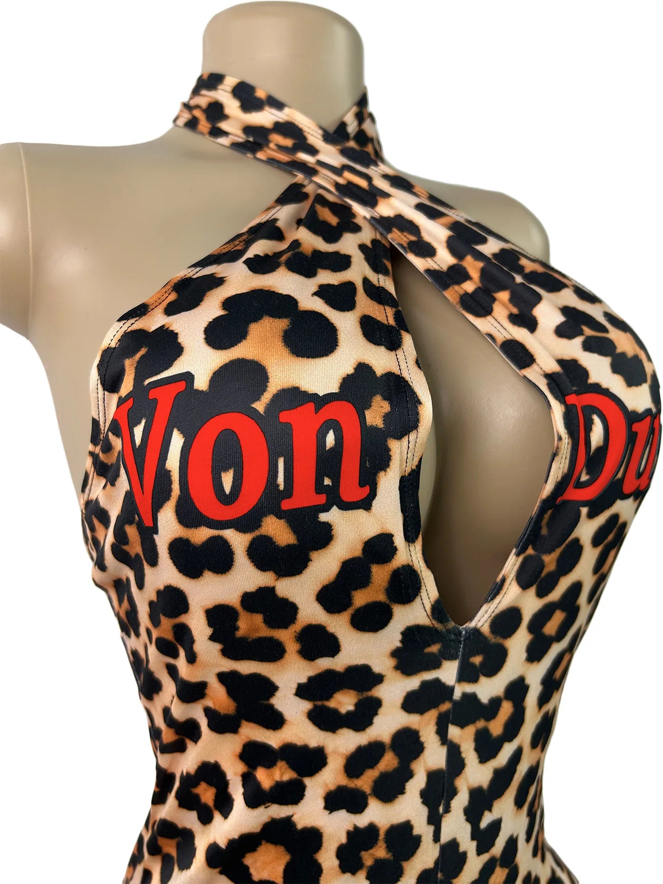 Women Jumpsuit Spring Summer Fashion Letter Print Crossed-Neck Deep V Backless Shorts Jumpsuit Girl Sexy Leopard Bodycon Rompers