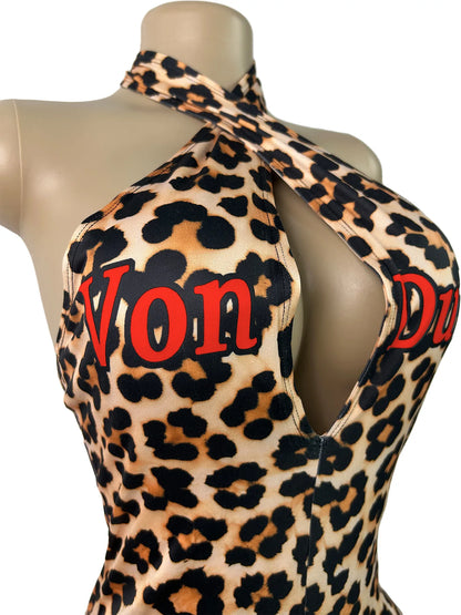 Women Jumpsuit Spring Summer Fashion Letter Print Crossed-Neck Deep V Backless Shorts Jumpsuit Girl Sexy Leopard Bodycon Rompers
