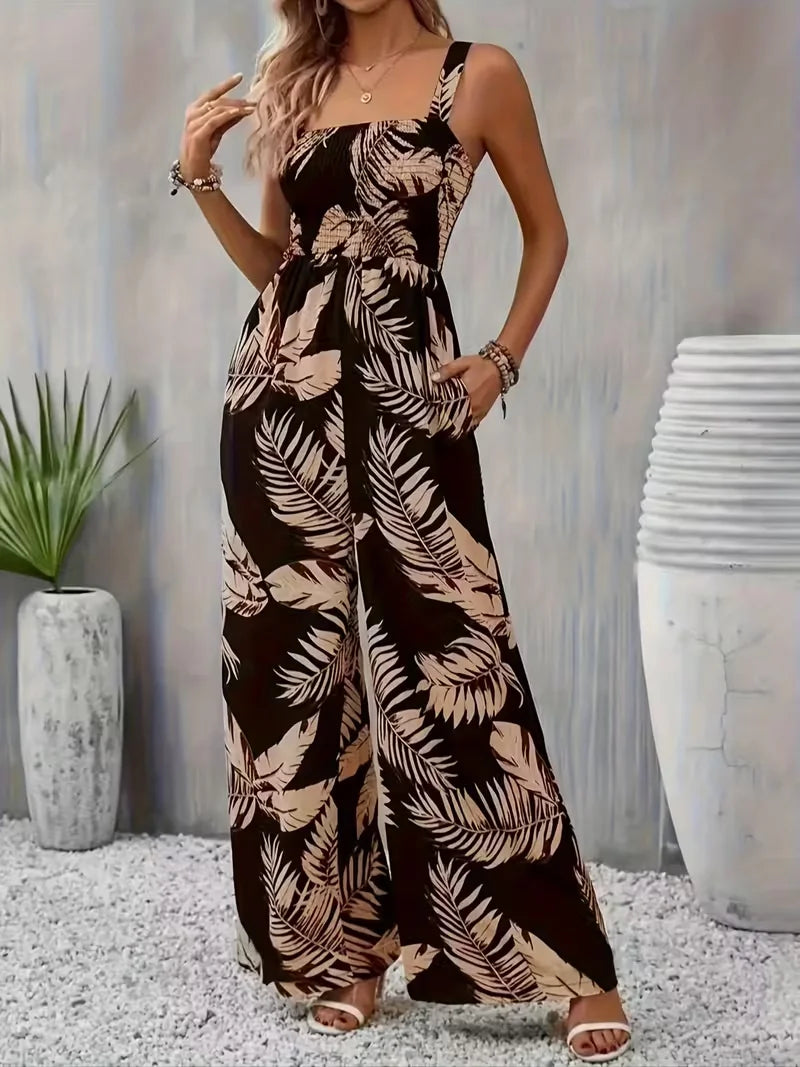Women's Summer Elegant Back Hugging Tropical Printed Overalls