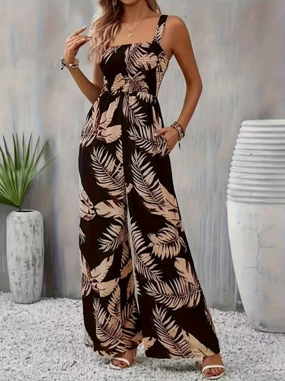 Women's Summer Elegant Back Hugging Tropical Printed Overalls